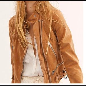 Free People Camel Leather/ Suede Moto Jacket